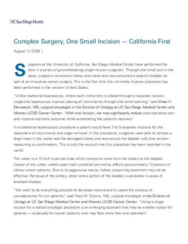 Complex Surgery, One Small Incision — California First