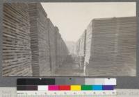 The back alley of a row of piles of shop lumber. Note cleanliness and neat piling. Weed Lumber Company, Weed, California. June, 1920. E. F