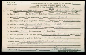 WPA household census employee document for William C. Fernandez, Los Angeles