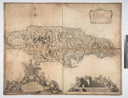 To the Right Honourable George, Earl of Halifax, One of His Majesty's Principal Secretary's pf State, &c. &c. This Map of the Island of Jamaica. laid down from the Papers, and under the direction of Henry Moore, Esqr. His Majesty's Lieutenant Giovernor, and Commander in Chief of that Island in the Years 1756, 57, 58, 59, 69 & 61; from a great Number of Actual Surveys performed by the Publishers is humbnly Inscribed by His Lordships Most Obedient & Most Humble Servants, Thos. Craskell, Engineer, Jas. Simpson, Surveyor