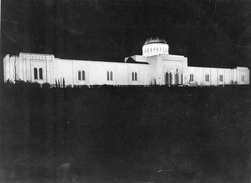 Oak Hill Funeral Home mausoleum at night