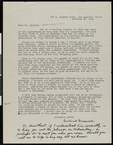 Garland Greever, letter, 1933-11-25, to Hamlin Garland