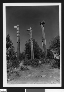 Totem poles at Lake Arrowhead, ca.1950