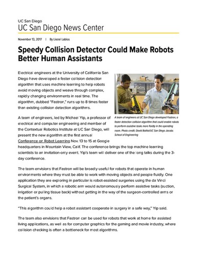 Speedy Collision Detector Could Make Robots Better Human Assistants