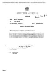 Group Risk Assurance[Memo from Peter Redshaw to Tom Keevil regarding HM customs seizure]