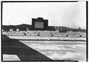 View of the Pico drive-in theater, California's first, showing speakers, ca.1934-1947