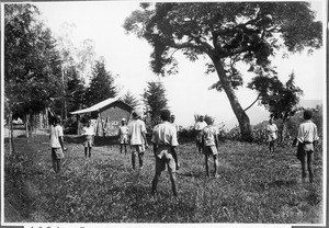 Boys playing soccer, Gonja, Tanzania, ca.1927-1938