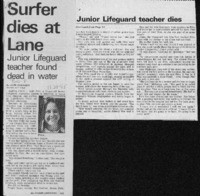 Surfer dies at Lane: Junior Lifeguard teacher found dead in water