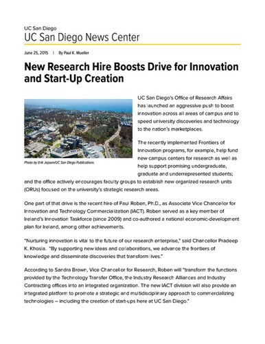 New Research Hire Boosts Drive for Innovation and Start-Up Creation