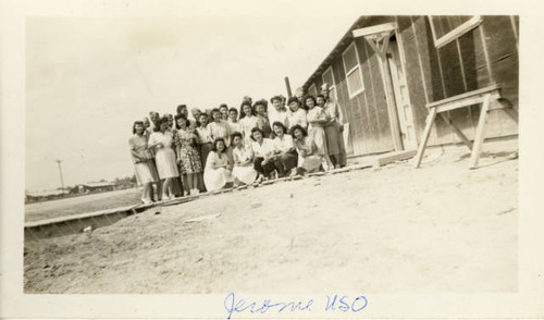 Camp Shelby soldiers and Japanese American USO girls at Jerome Relocation Center
