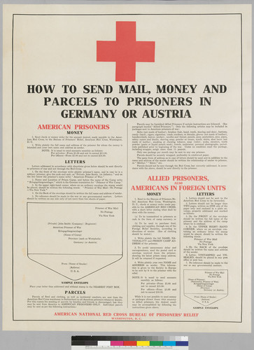 How to send mail, money and parcels to Prisoners in Germany or Austria: American National Red Cross Bureau of Prisoner's Relief