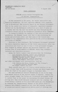 FRELIMO action forces Portuguese ban on African organisation - Press conference by Eduardo Mondlane, President of the Mozambique Liberation Front (FRELIMO), 6 Aug. 1965