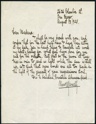 M. letter to Schumann-Heink, 1928 August 18
