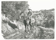 Dolores Trujillo on horseback on old Eden Drive in Topanga, California