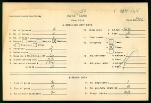 WPA Low income housing area survey data card 56, serial 8706