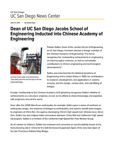 Dean of UC San Diego Jacobs School of Engineering Inducted into Chinese Academy of Engineering