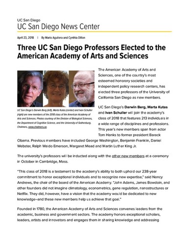 Three UC San Diego Professors Elected to the American Academy of Arts and Sciences