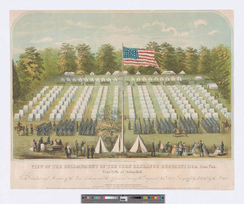 View of the encampment of the Corn Exchange Regiment 118th. Penn. Vols. near Falls of Schuylkill
