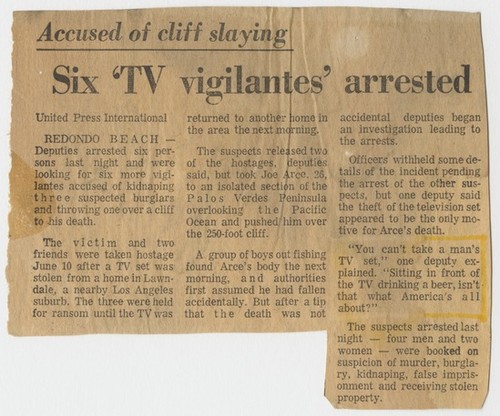 Six 'TV vigilantes' arrested (Media Burn Scrapbook)
