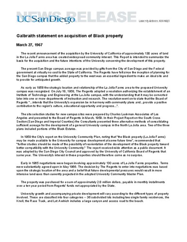 Galbraith statement on acquisition of Black property