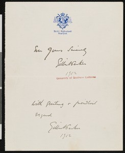 Gilbert Parker, letter, 1912, to Hamlin Garland
