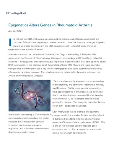 Epigenetics Alters Genes in Rheumatoid Arthritis
