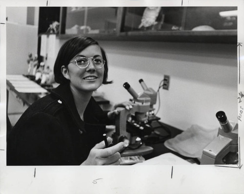 Woman in biology lab, Scripps College