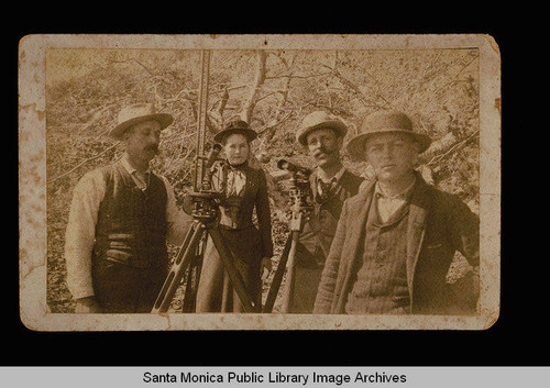Railroad surveyors, Santa Monica, Calif. (from left: Fred Strichfield, Edgar Orr, Donovan, and Casper Tyle)