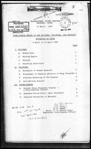 4th Marines (Shanghai). Intelligence report on the military, political and economic situation in China, 1940 February-April