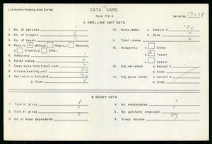 WPA Low income housing area survey data card 125, serial 17038