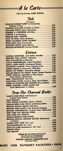 Sportmen's Lodge menu, circa 1955