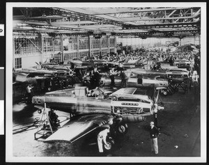 Interior of the Curtiss-Wright Corporation airplane factory in Buffalo, NY, ca.1940