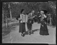 Alma Dube, H. J. Brubaker, and Minnie Blandin at the annual Old Folks' picnic, Livermore, 1935