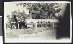 Building and gas storage unit for Betterley's "Bettergas" near Big Bear Lake, ca.1930