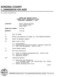 Agenda and meeting notice--Sonoma County Commission on AIDS, September 9, 1992