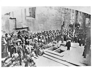 Exhuming and reinterring ceremony of the remains of Friar Junipero Serra at the Mission San Carlos Borromeo de Carmel, Monterey, July 3, 1882