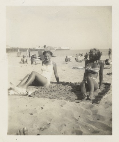Unidentified woman, Jackie Osborne at Cowell Beach