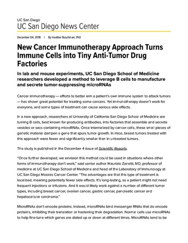 New Cancer Immunotherapy Approach Turns Immune Cells into Tiny Anti-Tumor Drug Factories