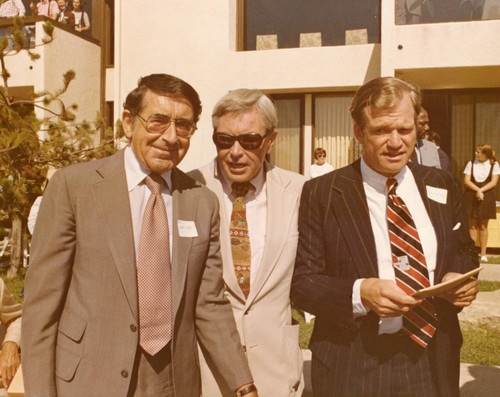 Arthur Spitzer, John McCarty, and Richard Scaife at Pepperdine reception for President Ford, 1975