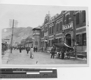 A street scene at Linjiang, China, 1937