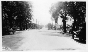 Mission Street grade crossing of Southern Pacific Pasadena Branch, looking east along Mission Street and across track, Los Angeles County, 1926