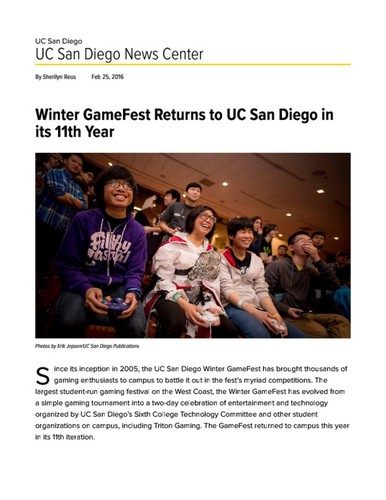 Winter GameFest Returns to UC San Diego in its 11th Year