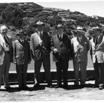 Photographs of Angel Island, 1950. Visit of Angel Island Foundation to Angel Island. L to R - C. Winslow, A. Drury, T. Plant, Jr., F. Athern, G. Gerhardt, A. Neasham