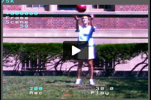 A young female soccer player receiving a toss wedge outside the right foot, then turning