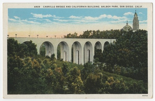 Cabrillo Bridge and California Building, Balboa Park, San Diego, Calif