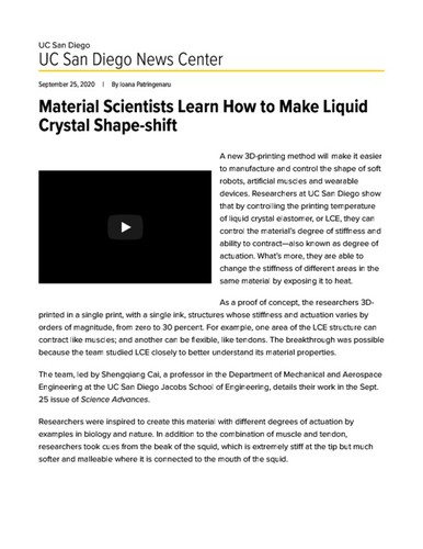 Material Scientists Learn How to Make Liquid Crystal Shape-shift