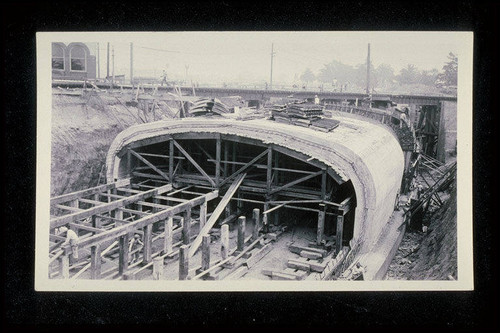 Construction of the Olympic tunnel (McClure Tunnel) at Olympic Blvd. and Pacific Coast Highway in October, 1935