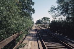 Petaluma & Santa Rosa Railroad bridge over the Laguna de Santa Rosa near Sebastopol, Calif., Oct. 1985