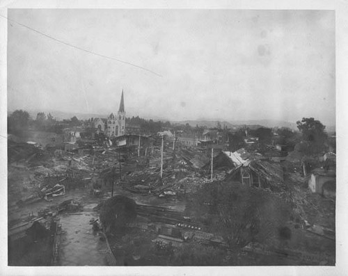 The Methodist Episcopal Church stands amid the devastation of the 1906 earthquake