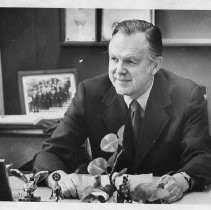 Bernard Hyink, President of Sacramento State University (CSUS) from 1970 to 1972, at his desk